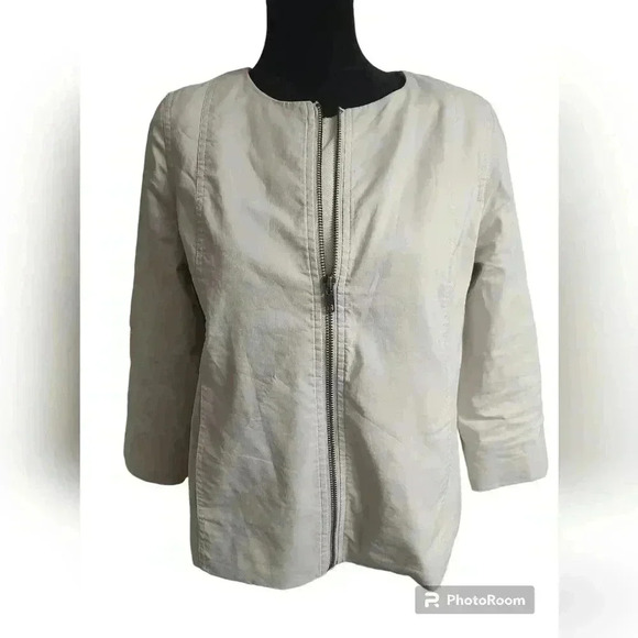 Eileen Fisher Jacket Polished Ramie Moto Style 3/4 Sleeves Full Zip Stretch - Picture 1 of 6